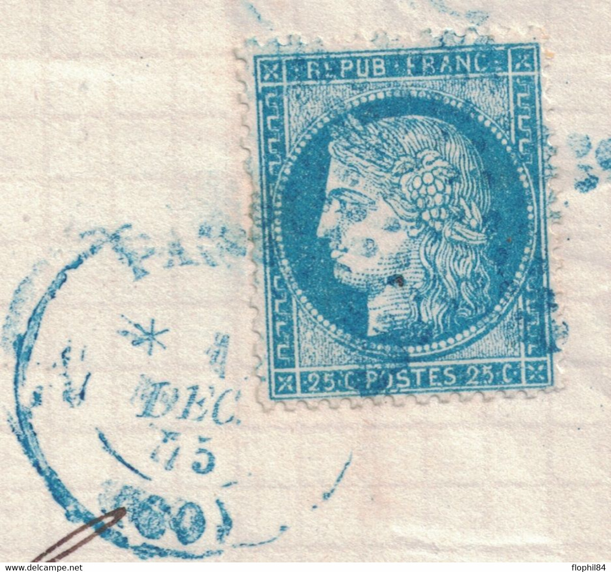 PARIS - CERES - N°60  - OBLITERATION ETOILE BLEU - CACHET A DATE BLEU DU 1 DECEMBRE 1875 - COTE 340€ - AVEC TEXTE - 1849-1876: Classic Period