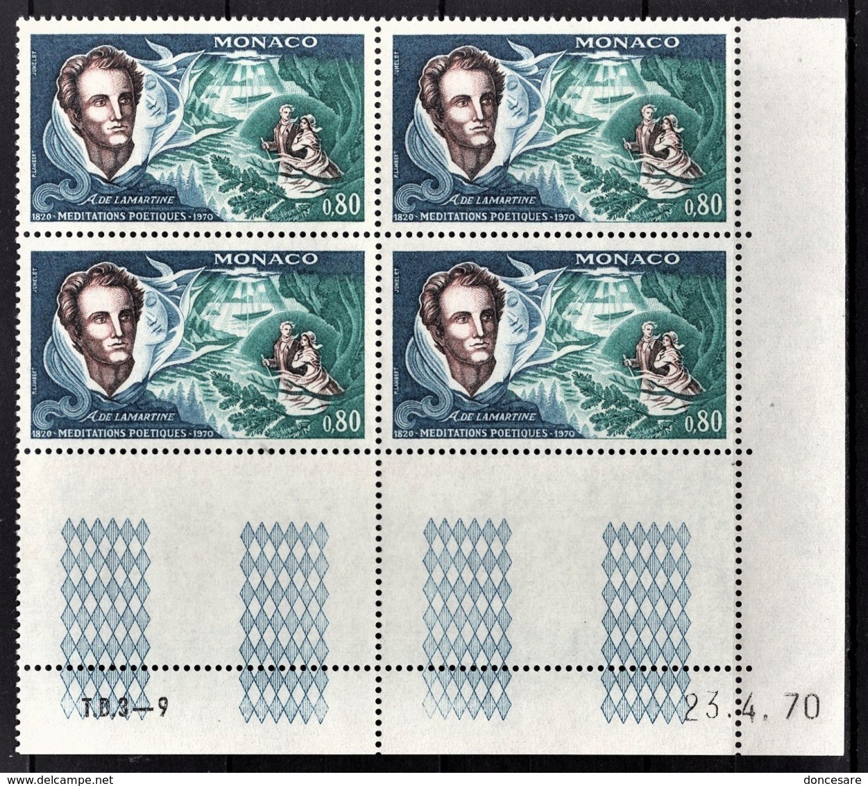 MONACO 1970 BLOC DE 4 TP /  N° 841 NEUFS** / COIN DE FEUILLE / DATE - Ungebraucht