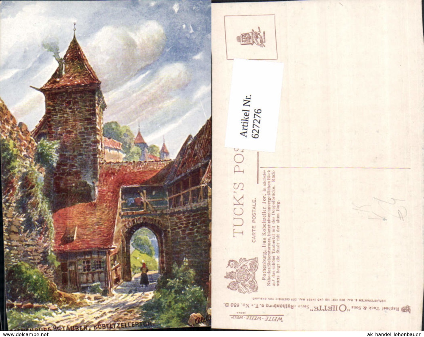 627276,K&uuml;nstler Ak Rothenburg Ob Der Tauber Kobeltzeller Tor Pub Raphael Tuck Sons 65 - Sonstige & Ohne Zuordnung