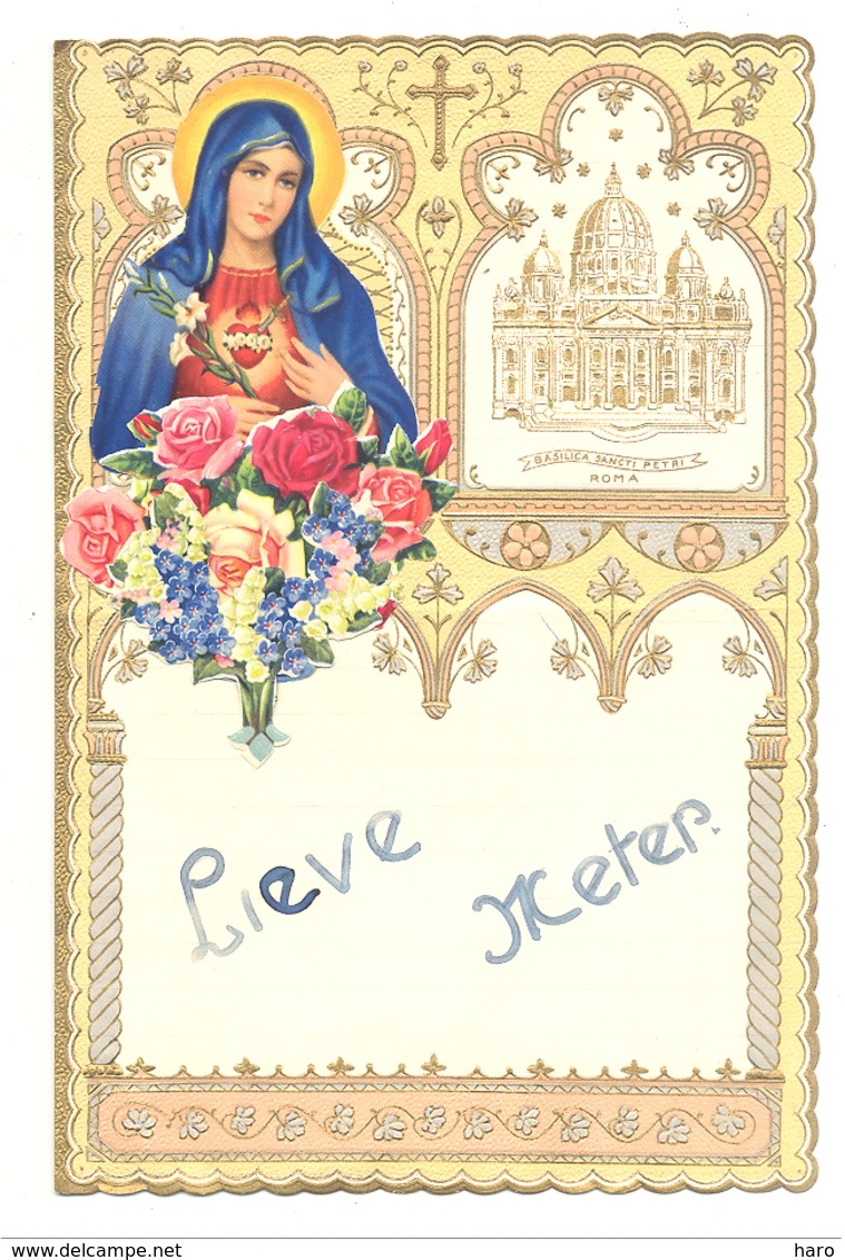 Lettre De Voeux Avec Découpis ( Vierge, Fleurs )  KONINGSHOOIKT 1952 - Religion, Basilique St Pierre Rome (b257) - Autres & Non Classés