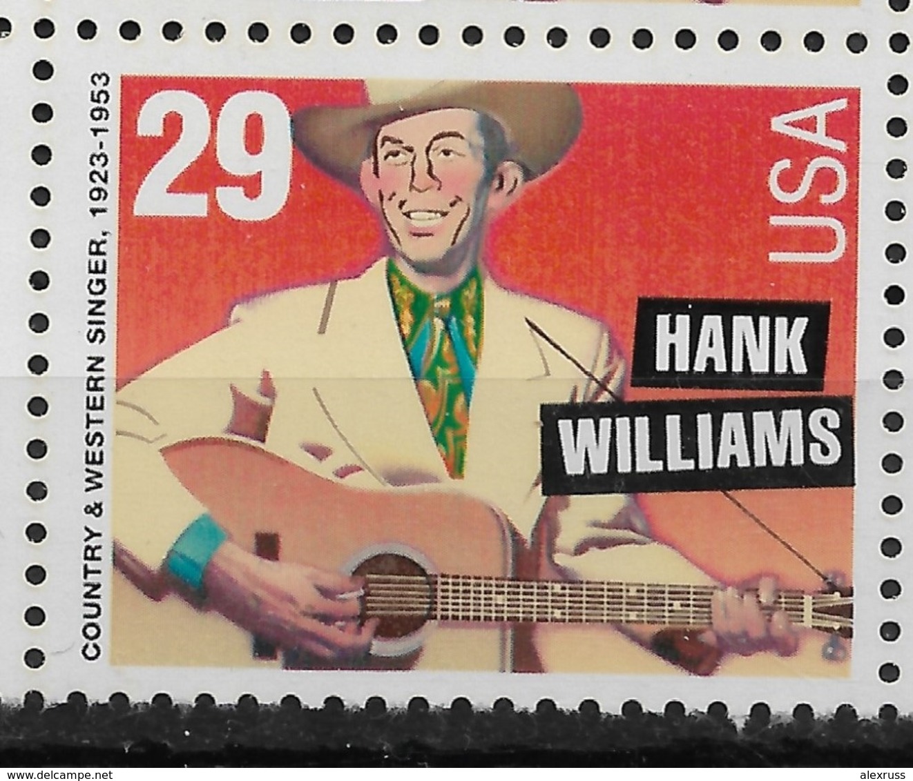 US 1993 Hank Williams American Music Series 29c, Scott # 2723, VF MNH** - Muziek