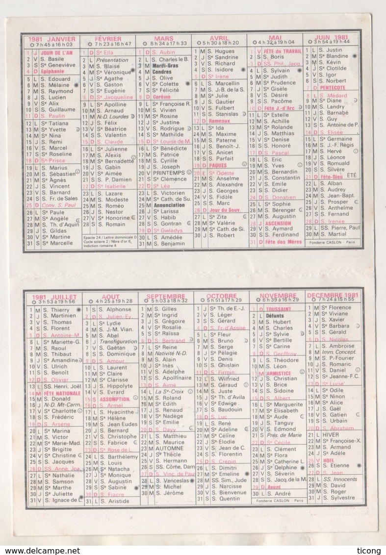 CALENDRIER TOUT AU BEURRE, BETHOUART BOULOGNE SUR MER, PARIS LONDRES GARE SAINT LAZARE, ECOSSAIS , ANNEE 1981 - A VOIR - Petit Format : 1981-90