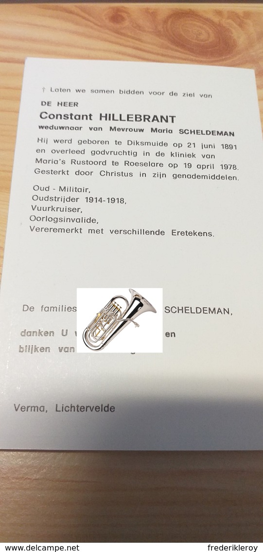 Constant Hillebrant (SCheldeman) Diksmuide Roeselare Oudstrijder WOI - Collections