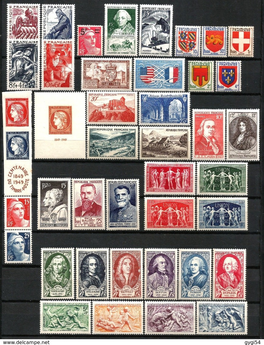 France Année Complète        1949     Cat Yt  N°  823 à 862    N** MNH - 1940-1949