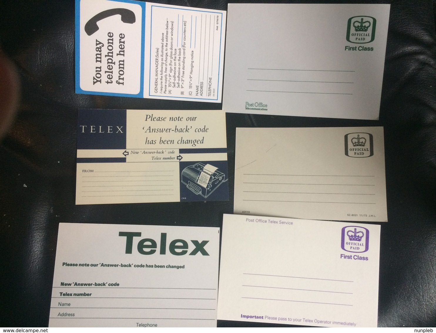 GB Selection Of 6 Official Telephone And Telex Reply Paid Cards - Entiers Postaux