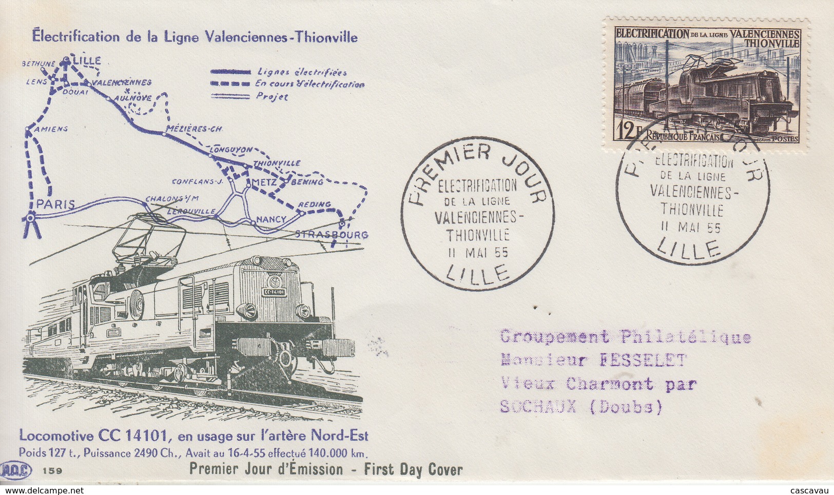 Enveloppe  FDC  1er  Jour   FRANCE   Electrification   Ferroviaire  LILLE   1955 - 1950-1959