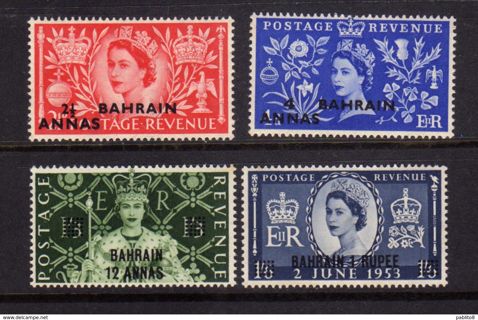 BAHRAIN BAHREIN 1953 CORONATION ISSUE QUEEN ELIZABETH II REGINA ELISABETTA INCORONAZIONE COMPLETE SET SERIE COMPLETA MNH - Bahrein (...-1965)