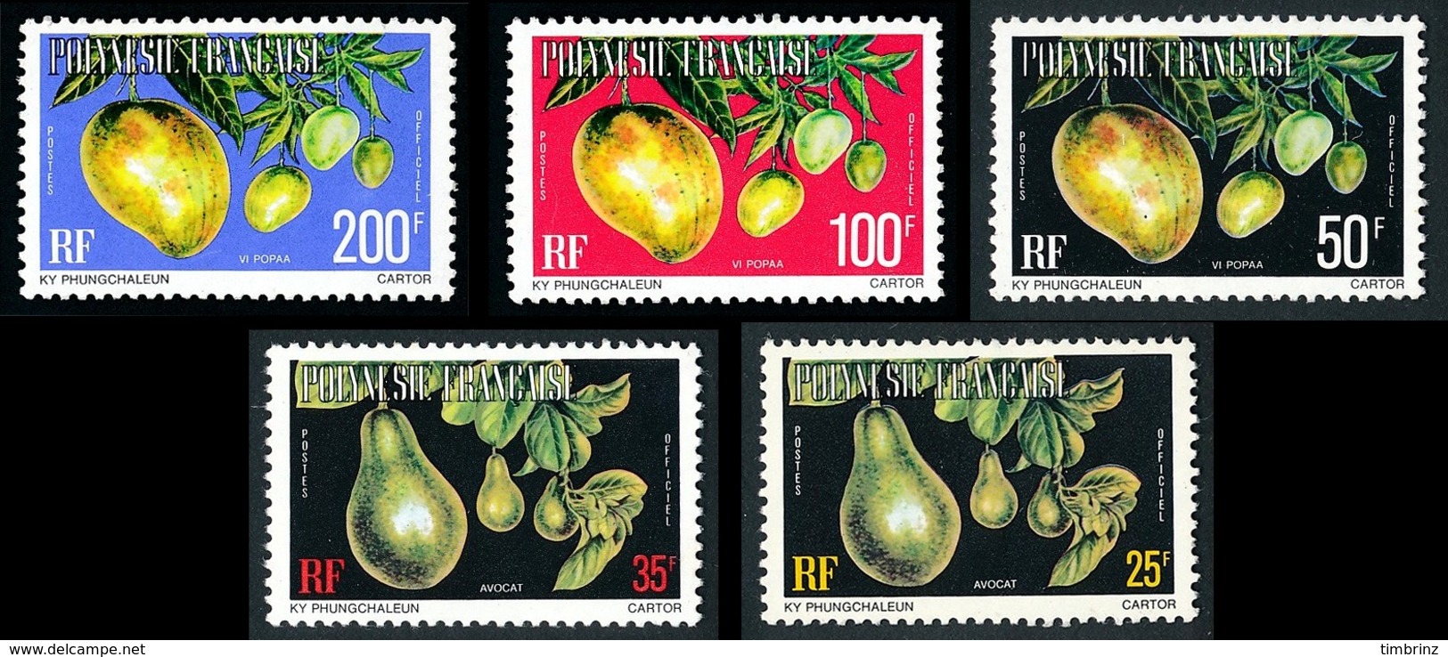 POLYNESIE 1977 - Yv. Service 11A à 15A **   Cote= 32,65 EUR - Fruits (5 Val.)  ..Réf.POL24235 - Officials