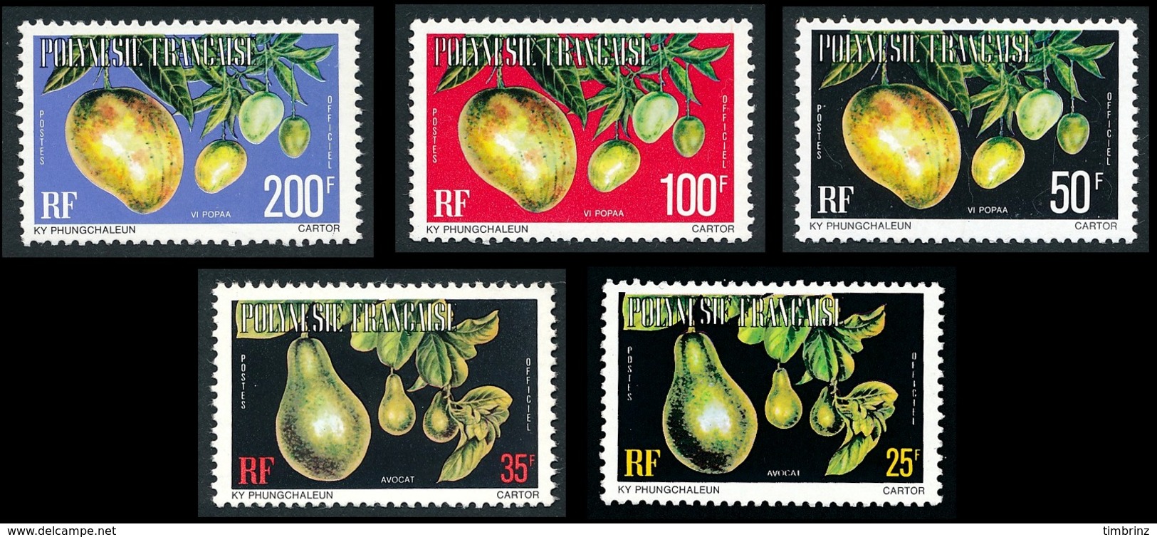 POLYNESIE 1977 - Yv. Service 11A à 15A **   Cote= 32,65 EUR - Fruits (5 Val.)  ..Réf.POL24236 - Service