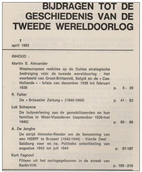 Bijdragen Tot De Geschiedenis Van De Tweede Wereldoorlog Nummer 7 - Guerre 1939-45