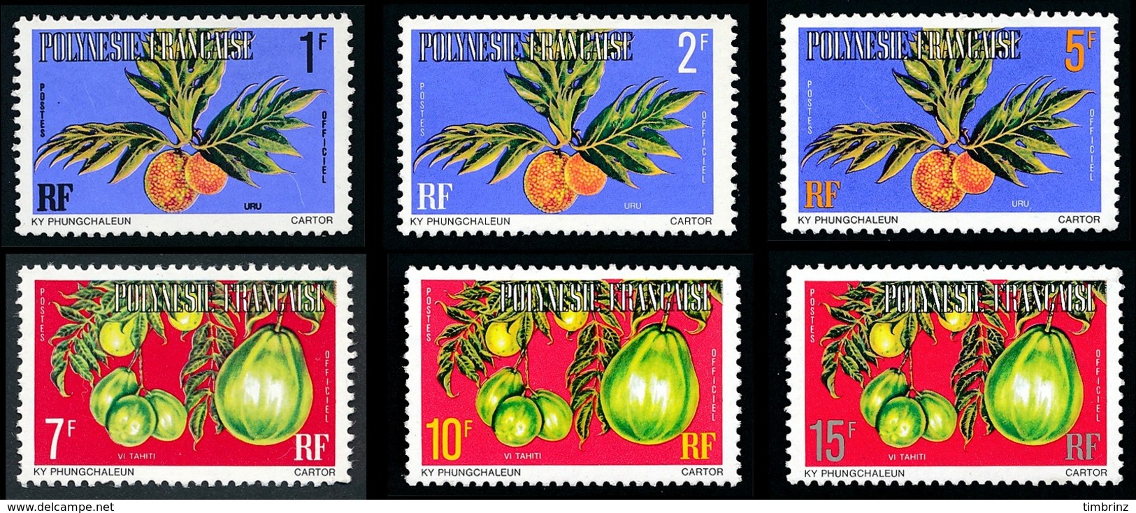 POLYNESIE 1977 - Yv. Service 1A 2A 4A 5A 7A 8A **   Cote= 4,45 EUR - Fruits (6 Val.)  ..Réf.POL24237 - Service