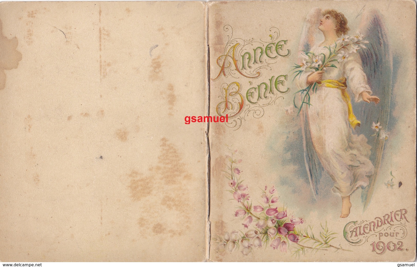 Année bénie calendrier pour 1902 - Illustré Anges ,,,, et accompagné de poèmes religieux Racine, Victor Hugo,,,,