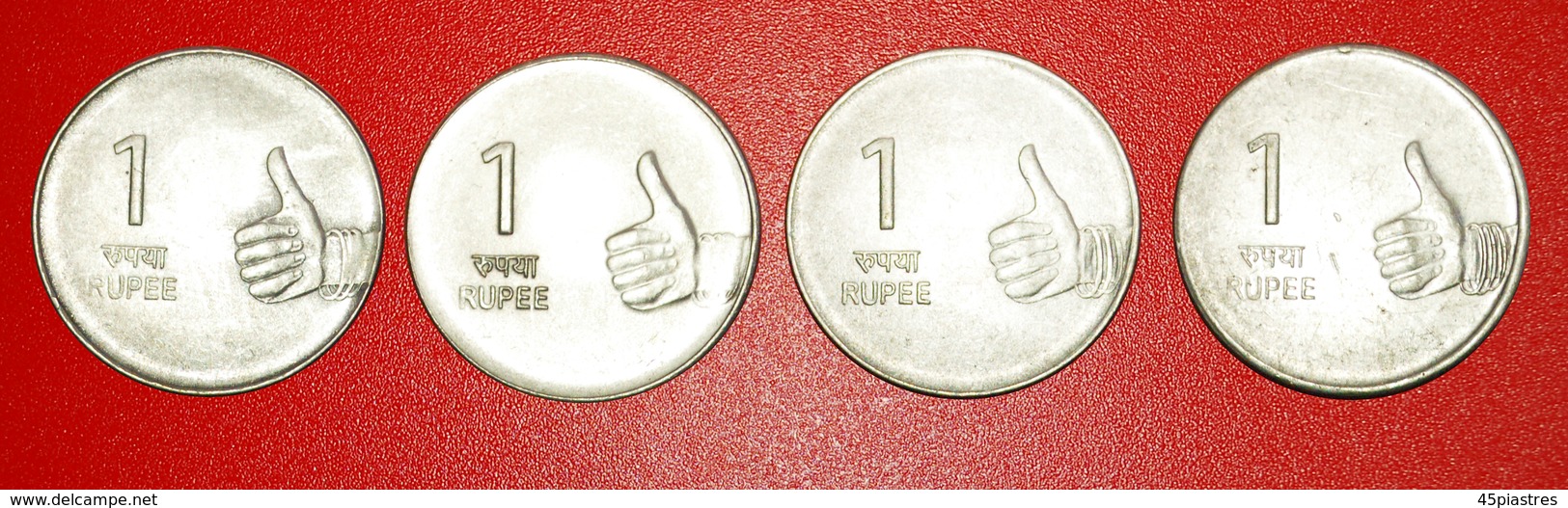 + 4 COINS SET OF SHIKHARA MUDRA: INDIA ★ 1 RUPEE 2007-2010! LOW START ★ NO RESERVE! - Kilowaar - Munten