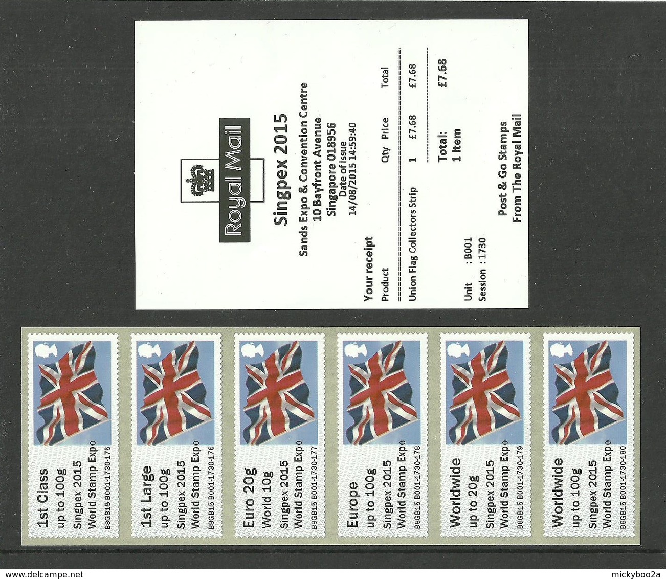 GB 2015 POST & GO ATM SINGPEX SINGAPORE EXPO FLAG COLLECTORS STRIP B001 MNH - Nuovi