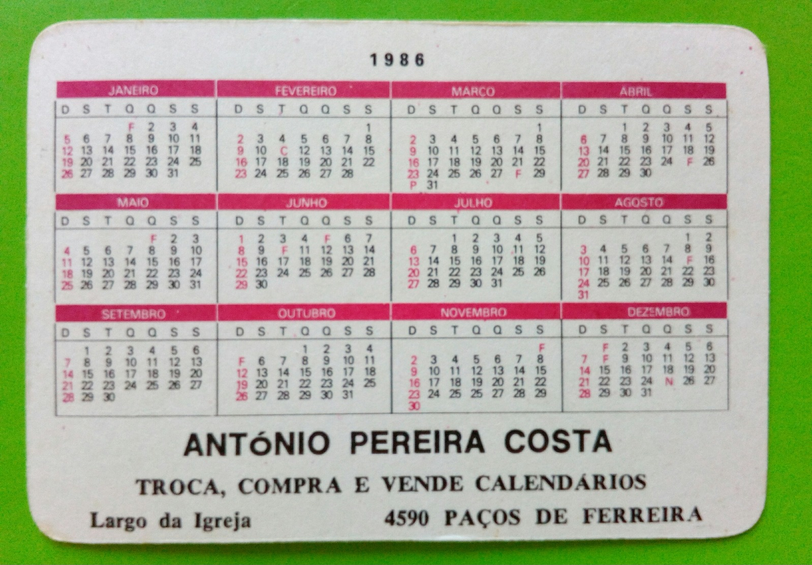 Pocket Calendar Sylvester Stallone. RAMBO - Tamaño Pequeño : 1981-90