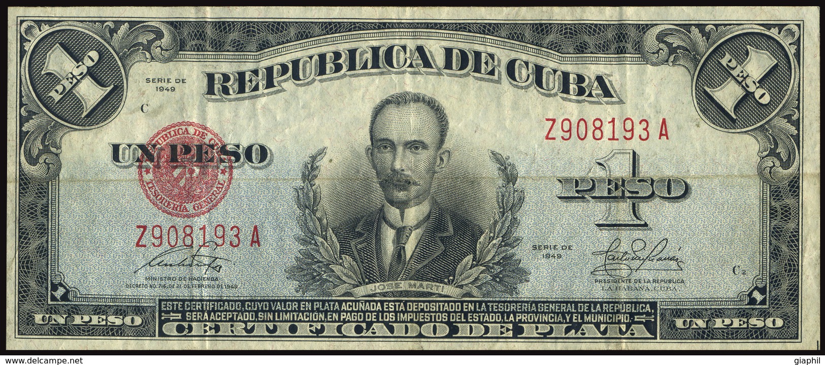 CUBA 1949 - 1 PESO CERTIFICADO DE LA PLATA - RARE - OFFERT!!!! - Kuba