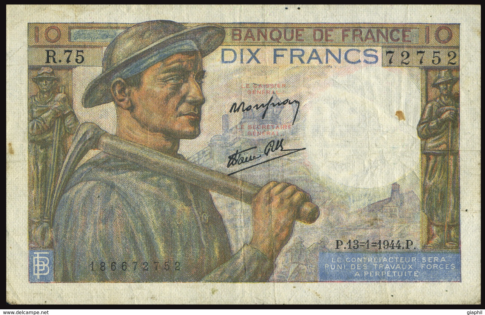 FRANCE 1944 10 FRANCS MINEUR - 13-1-1944 - OFFER!!!! - 10 F 1941-1949 ''Mineur''