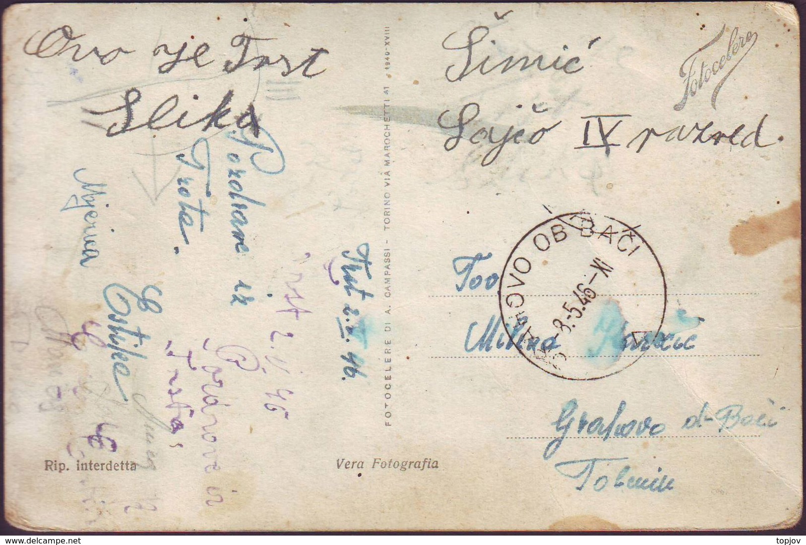 ITALIA - TRIESTE IDROSCALO To GRAHOVO Ob BAČI -  1946 - Storia Postale