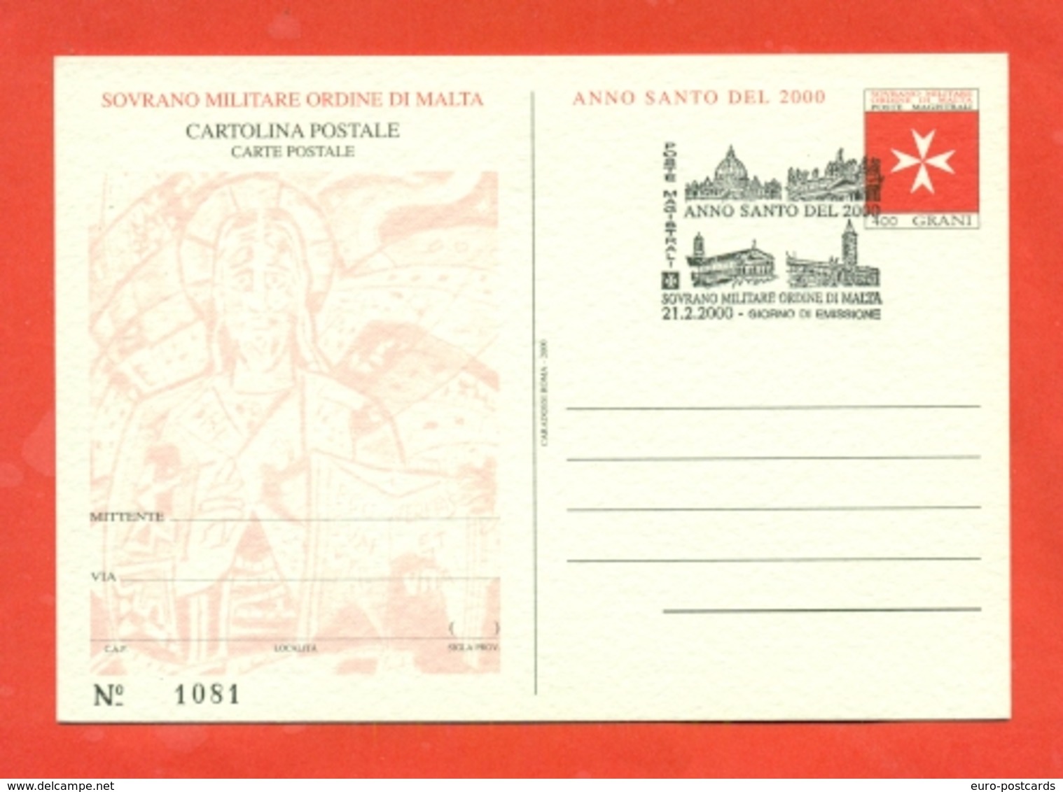 INTERI POSTALI  - SOVRANO ORDINE DI MALTA - S.M.O.M. -  MN 9 - 2000 - FDC - Sovrano Militare Ordine Di Malta