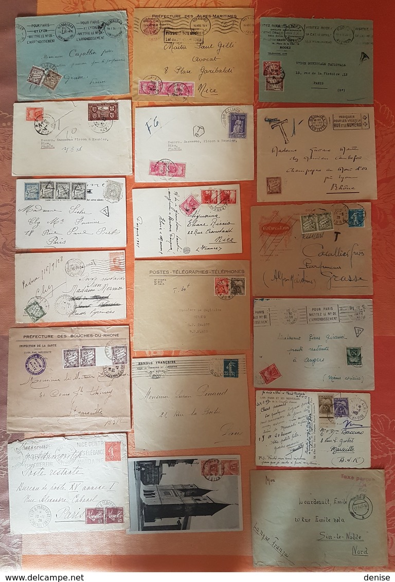 France  -Lot De 18 Lettres - TOUTES TAXEES  - DEPART 1 EURO - 1859-1959 Lettres & Documents