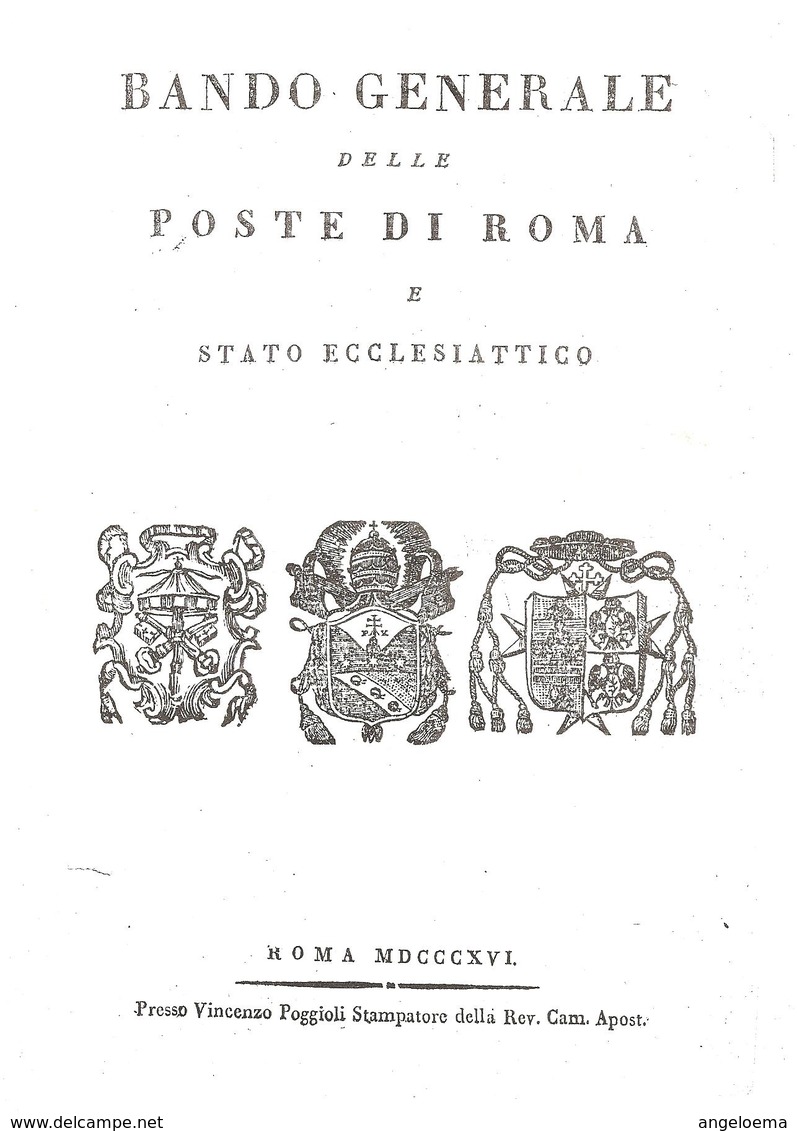 VATICANO - MDCCCXVI Bando Generale Poste Di Roma E Stato Ecclesiattico A Firma Card. Pacca Camerlengo (ristampa) 12 Pag. - ...-1929 Vorphilatelie