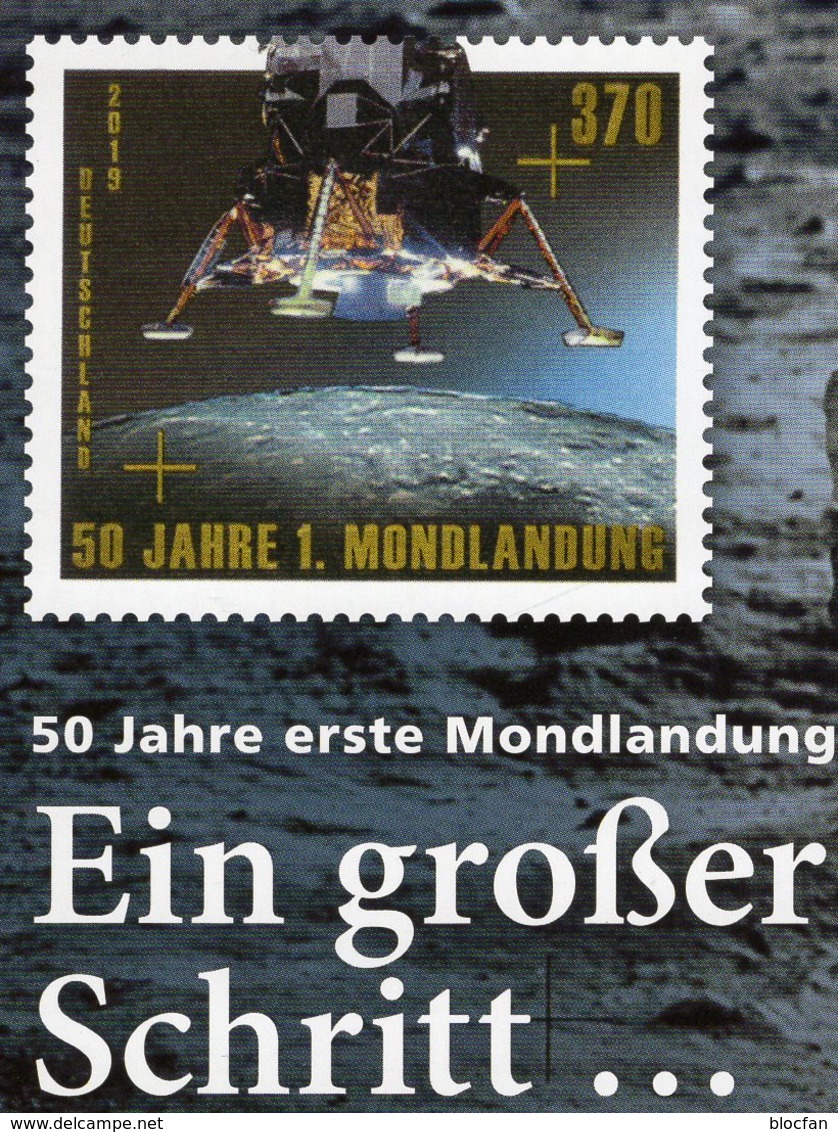 US-Mondlandung 1969 BRD 3479+Block 84 ** 15€ Weltraum-Sensation 50 Jahre 2019 Apollo 11 Ss Bloc Space Sheet Bf NASA - United States