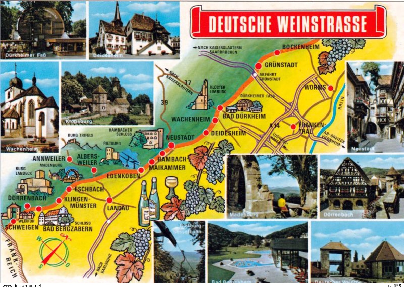 1 Map Of Germany * 1 Ansichtskarte Mit Der Landkarte - Die Deutsche Weinstrasse Und Ihren Sehenswürdigkeiten * - Landkarten