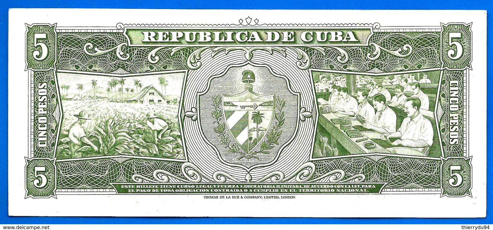 Cuba 5 Pesos 1958 Serie F Maximo Gomez Tabac Que Prix + Port Cheval Tobacco Horse Kuba Pesos Paypal Bitcoin OK - Cuba