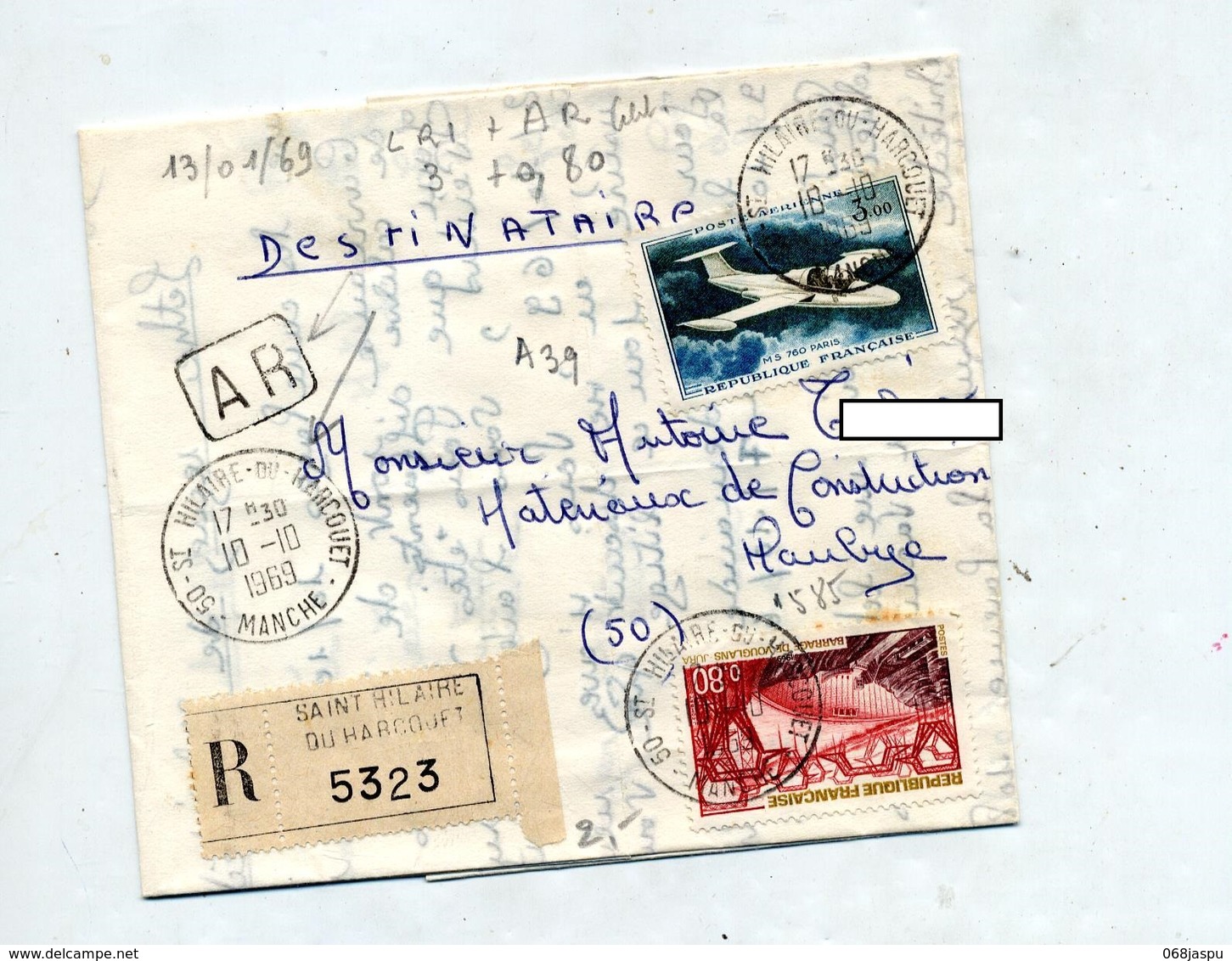 Lettre Recommandée Saint Hilaire Du Harcquet Sur Avion Ms  Vouglans - Manual Postmarks