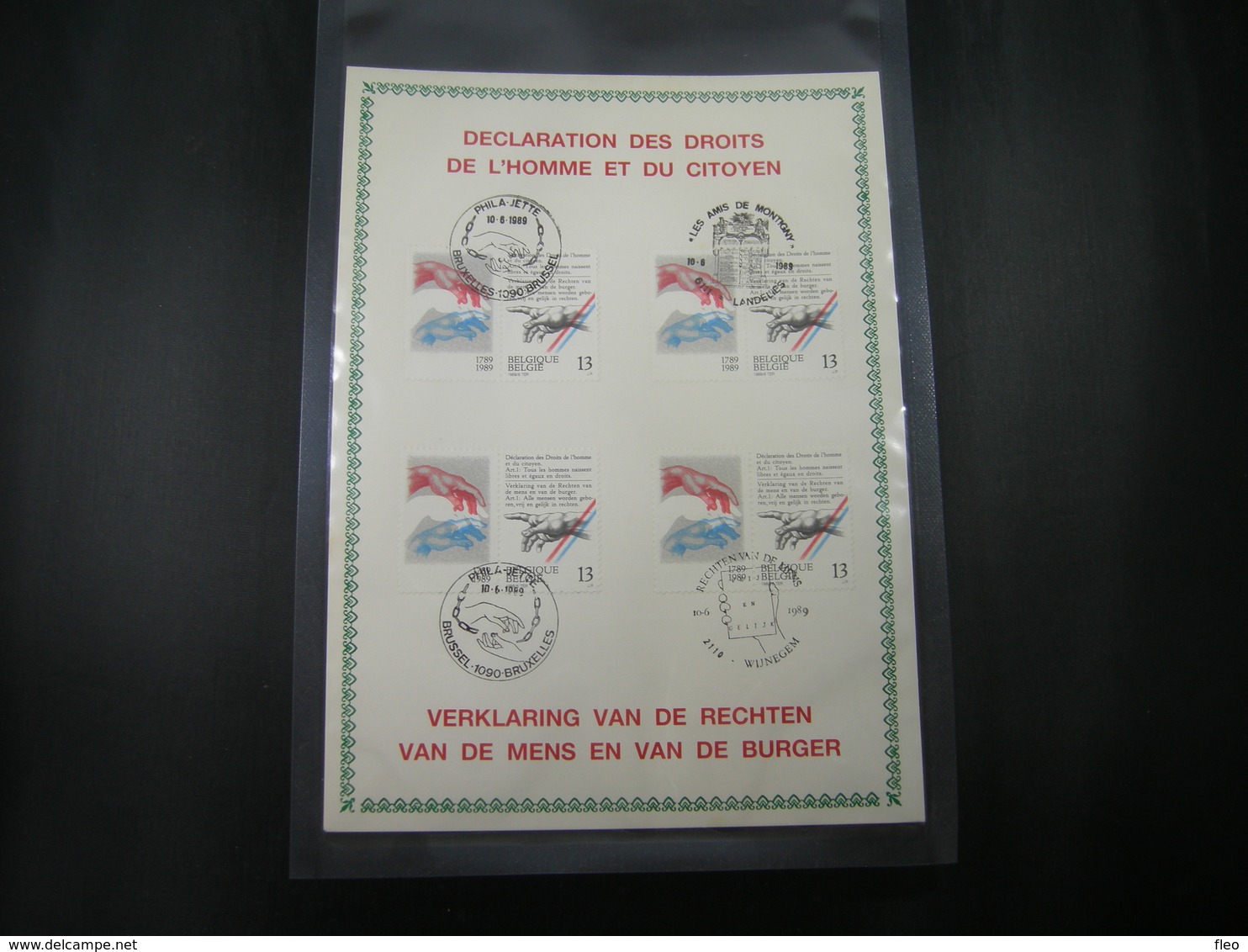 BELG.1989 2327 FDC Filatelic Card  :  "Déclaration Des Droits De L’Homme /Verklaring Van De Rechten Van De Mens" - 1981-1990