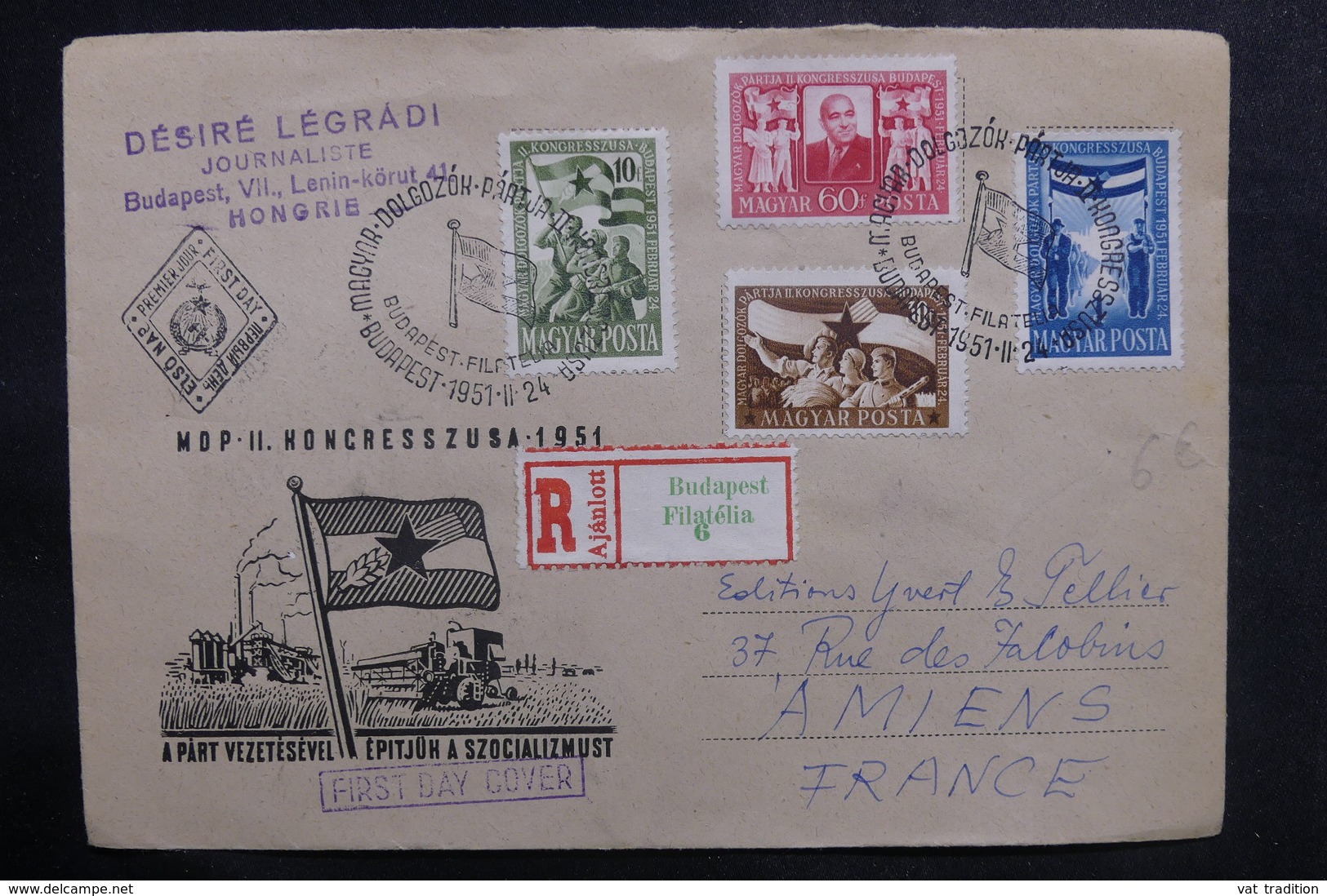 HONGRIE - Enveloppe En Recommandé De Budapest Pour La France En 1951 , Affranchissement Plaisant - L 39185 - Covers & Documents