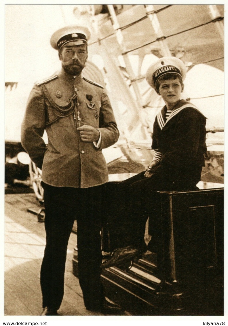 Emperor Nicholas II & Tsesarevich Alexis Yacht Russian Romanov Royalty Postcard - Royal Families