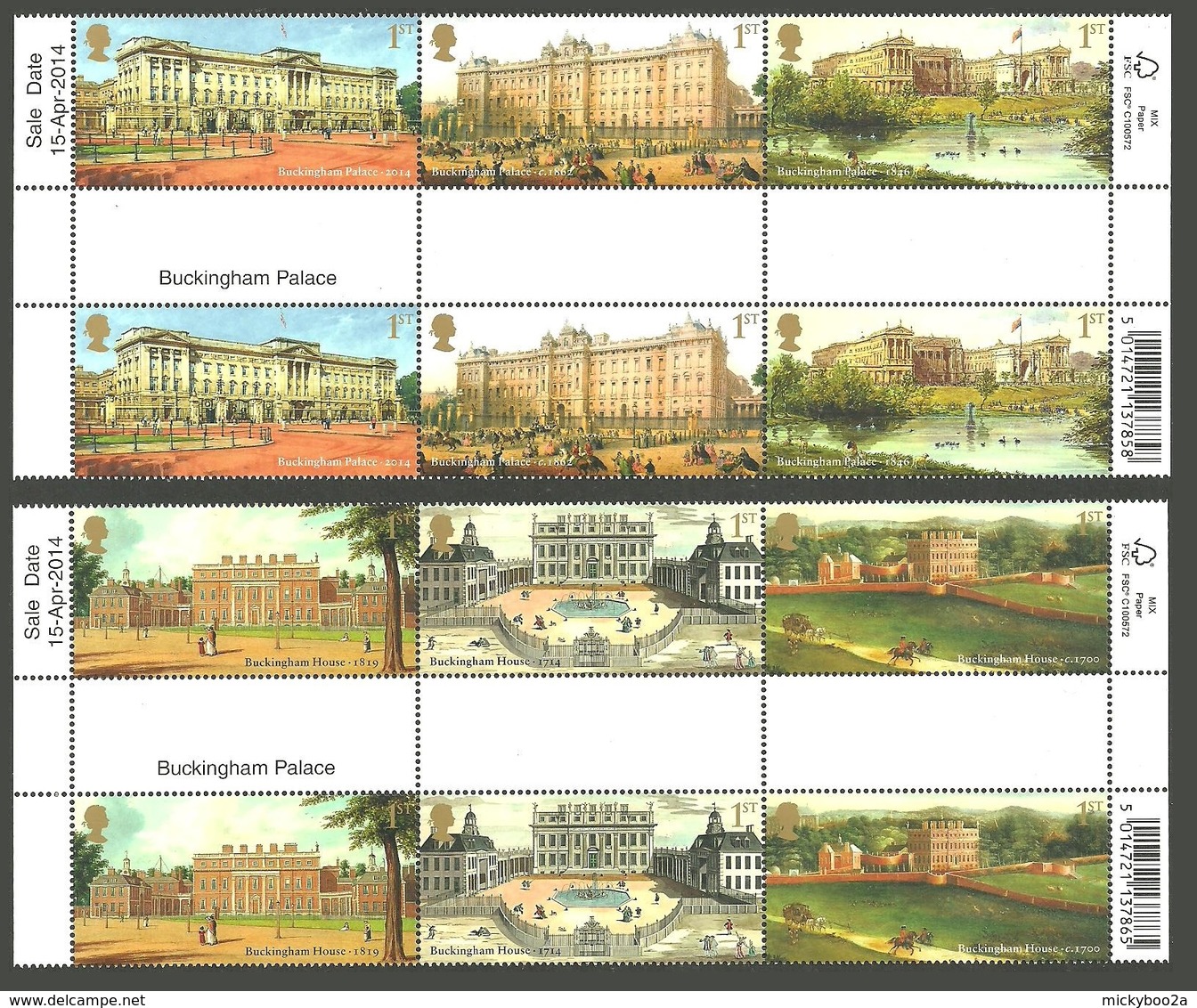 GB 2014 BUCKINGHAM PALACE ARCHITECTURE ROYALTY GUTTER PAIRS SET MNH - Unused Stamps