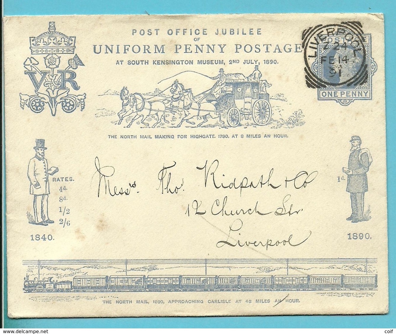 GRANDE BRETAGNE ENTIER POSTAL POST OFFICE JUBILEE UNIFORM PENNY POSTAGE 1890 / LIVERPOOL 1891 - Entiers Postaux