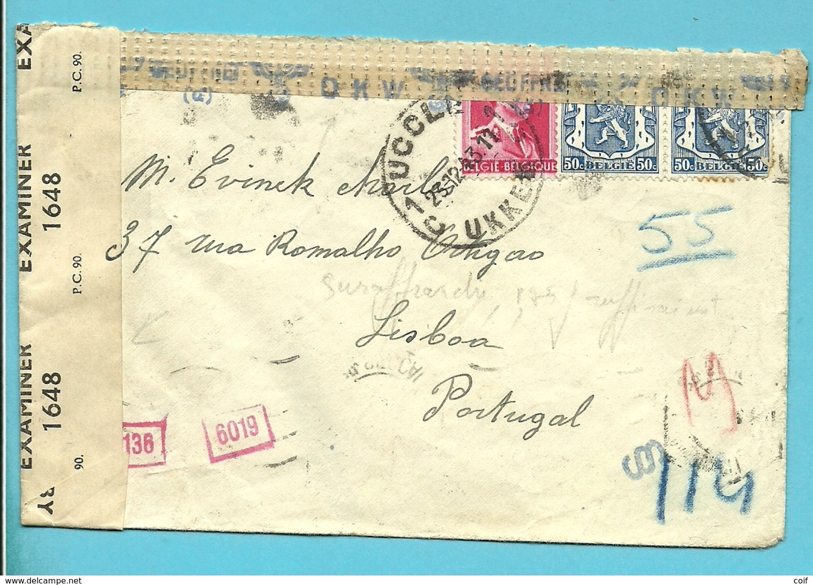 426+528 Op Brief Met Stempel UCCLE  Naar Lisboa (Portugal) Met Duitse En Engelse Censuur - Guerre 40-45 (Lettres & Documents)