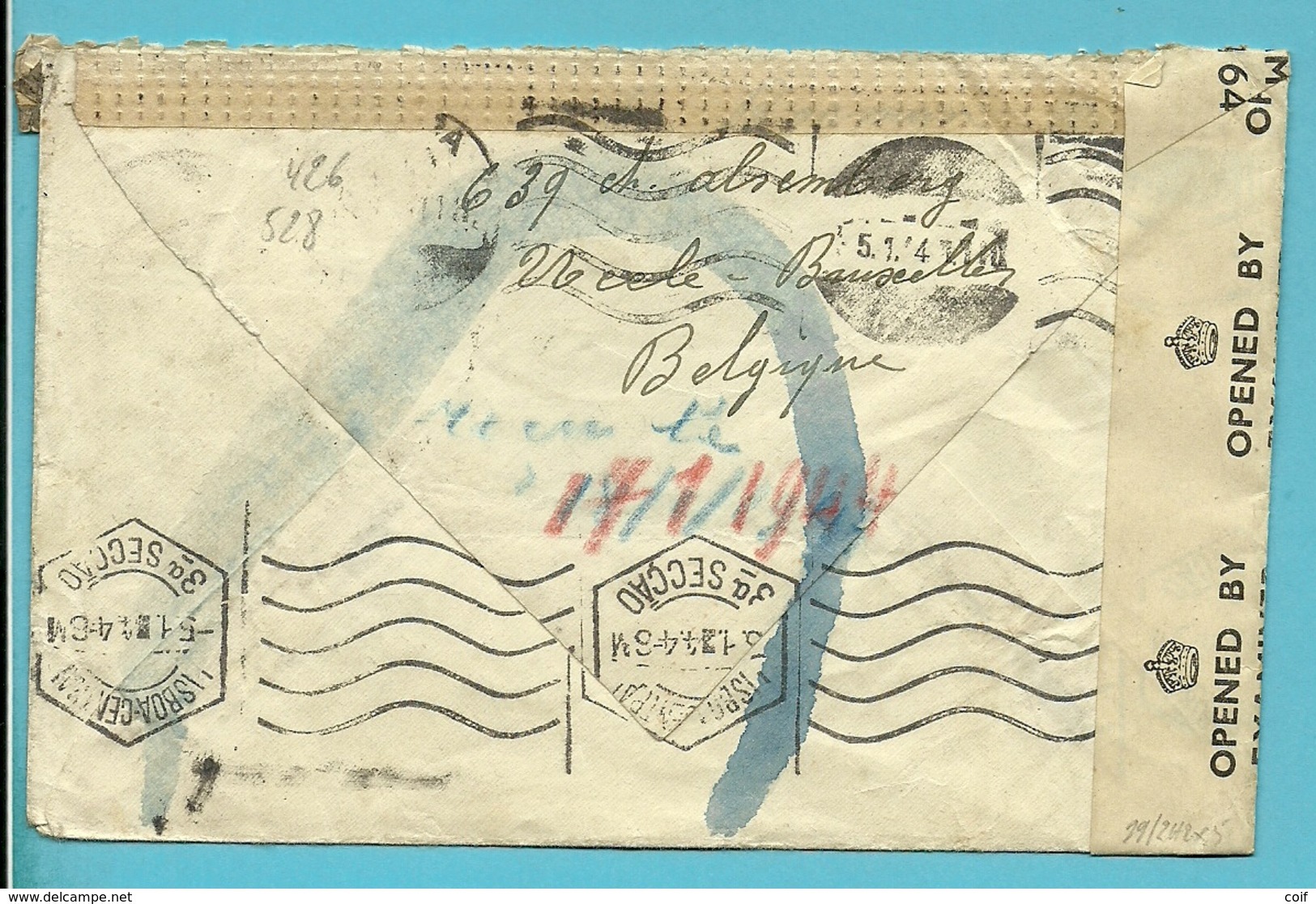 426+528 Op Brief Met Stempel UCCLE  Naar Lisboa (Portugal) Met Duitse En Engelse Censuur - Guerre 40-45 (Lettres & Documents)