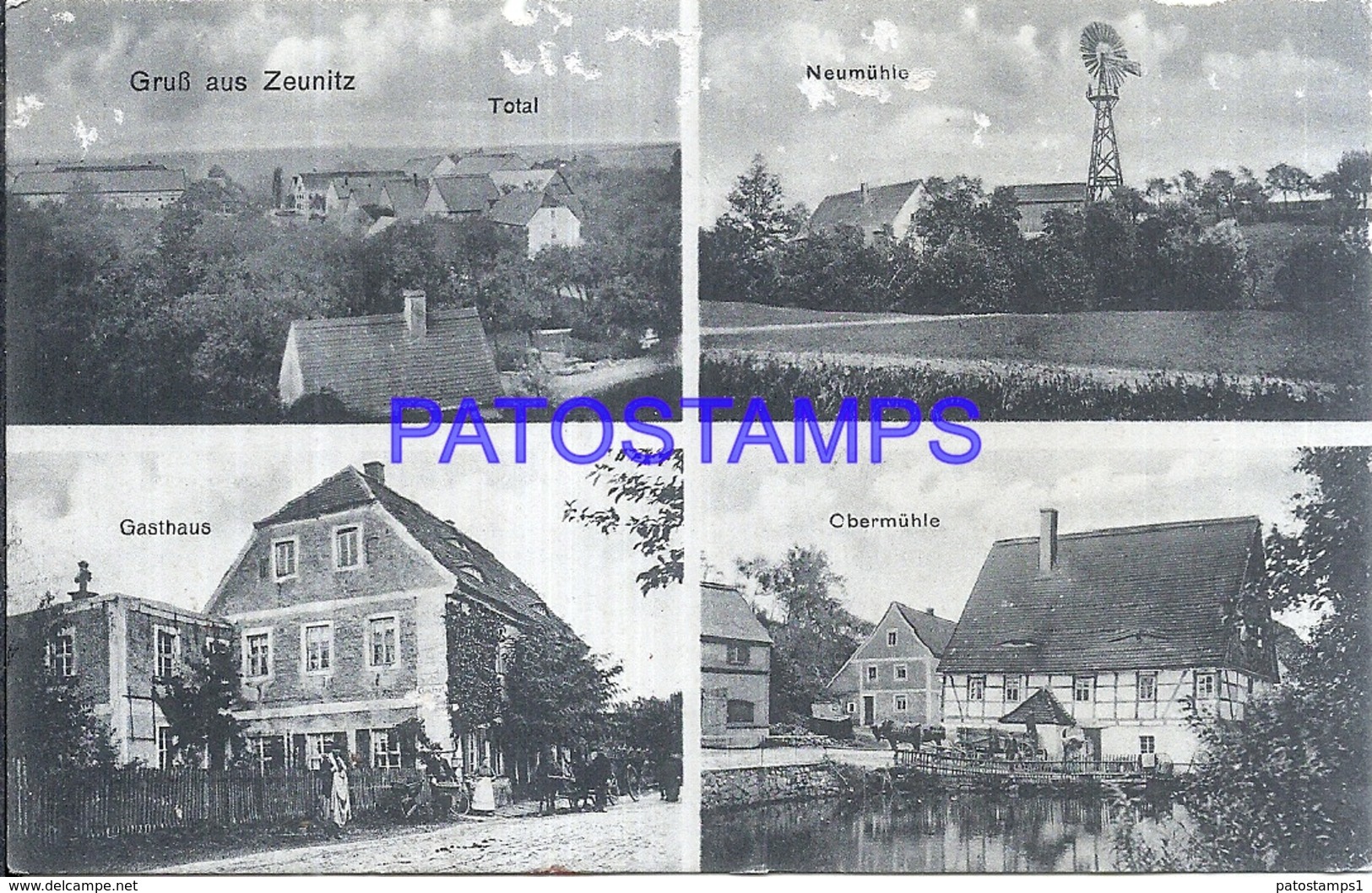 117946 GERMANY GRUSS AUS ZEUNITZ MILL GUEST HOUSE MULTI VIEW DAMAGED POSTAL POSTCARD - Autres & Non Classés