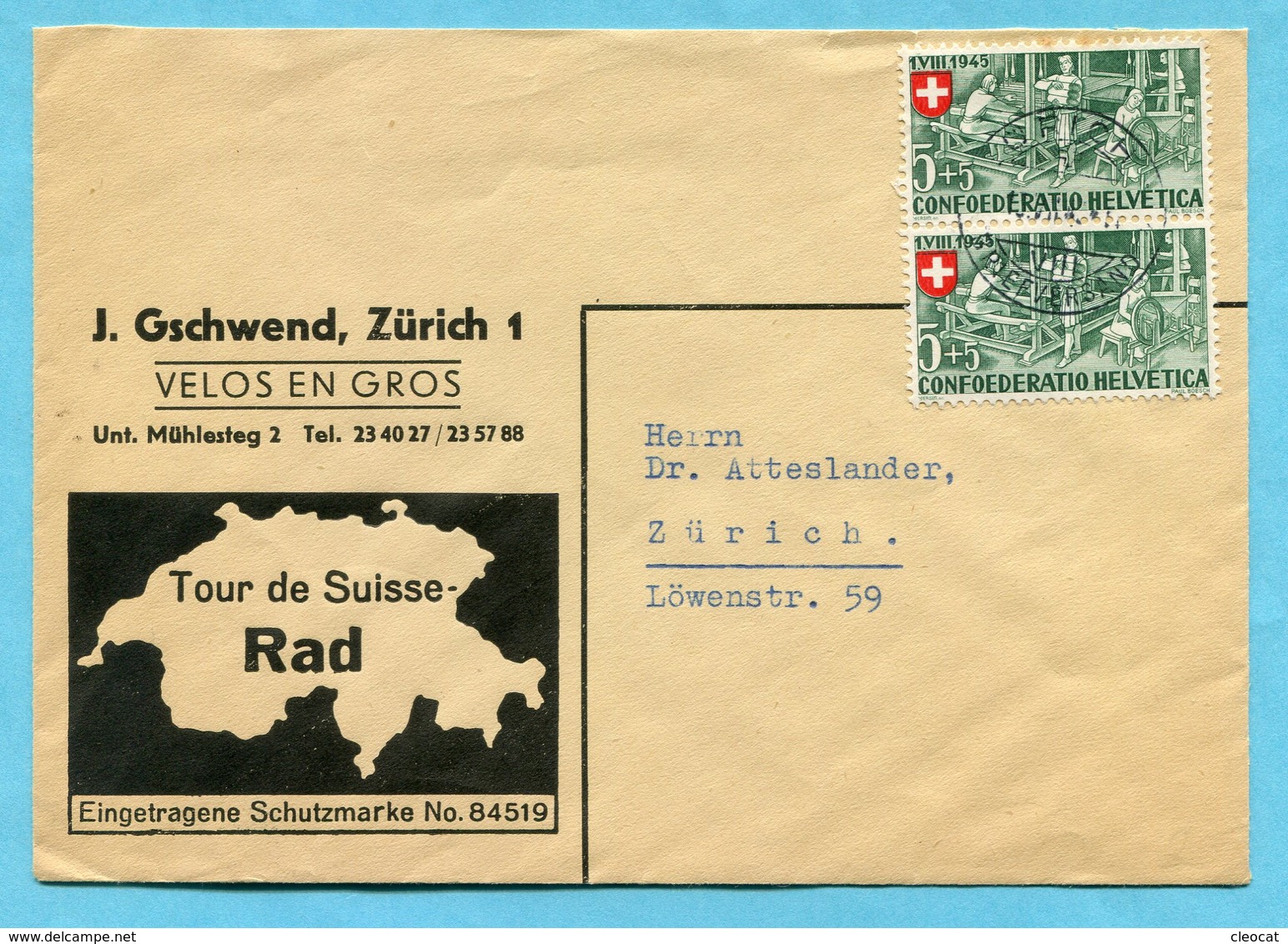 Orts-Brief Zürich - Werbung Tour De Suisse-Rad 1945 - Lettres & Documents