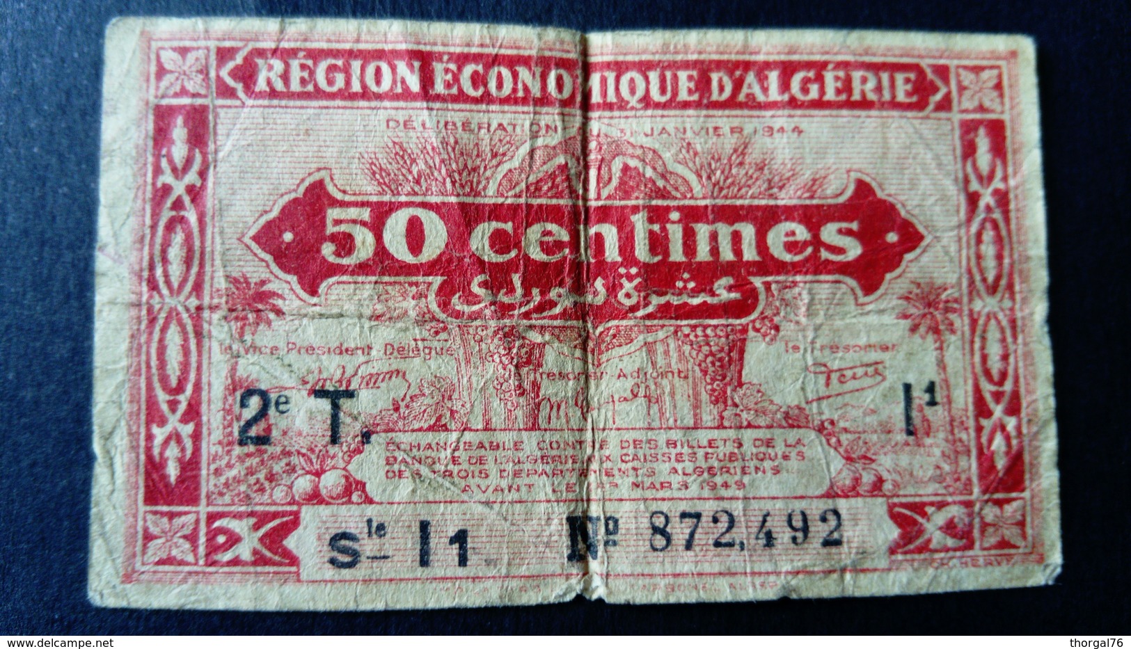 ALGERIE COLONIAL 1940 RARE BILLET DE 50 CENTIMES - Algeria