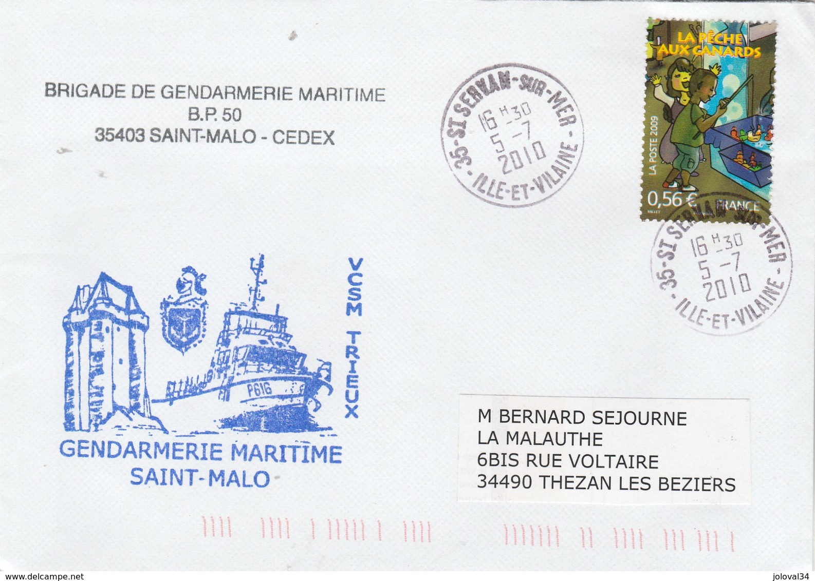 Gendarmerie Maritime VCSM  TRIEUX P 616 Saint Malo 5/7/2010 - Naval Post