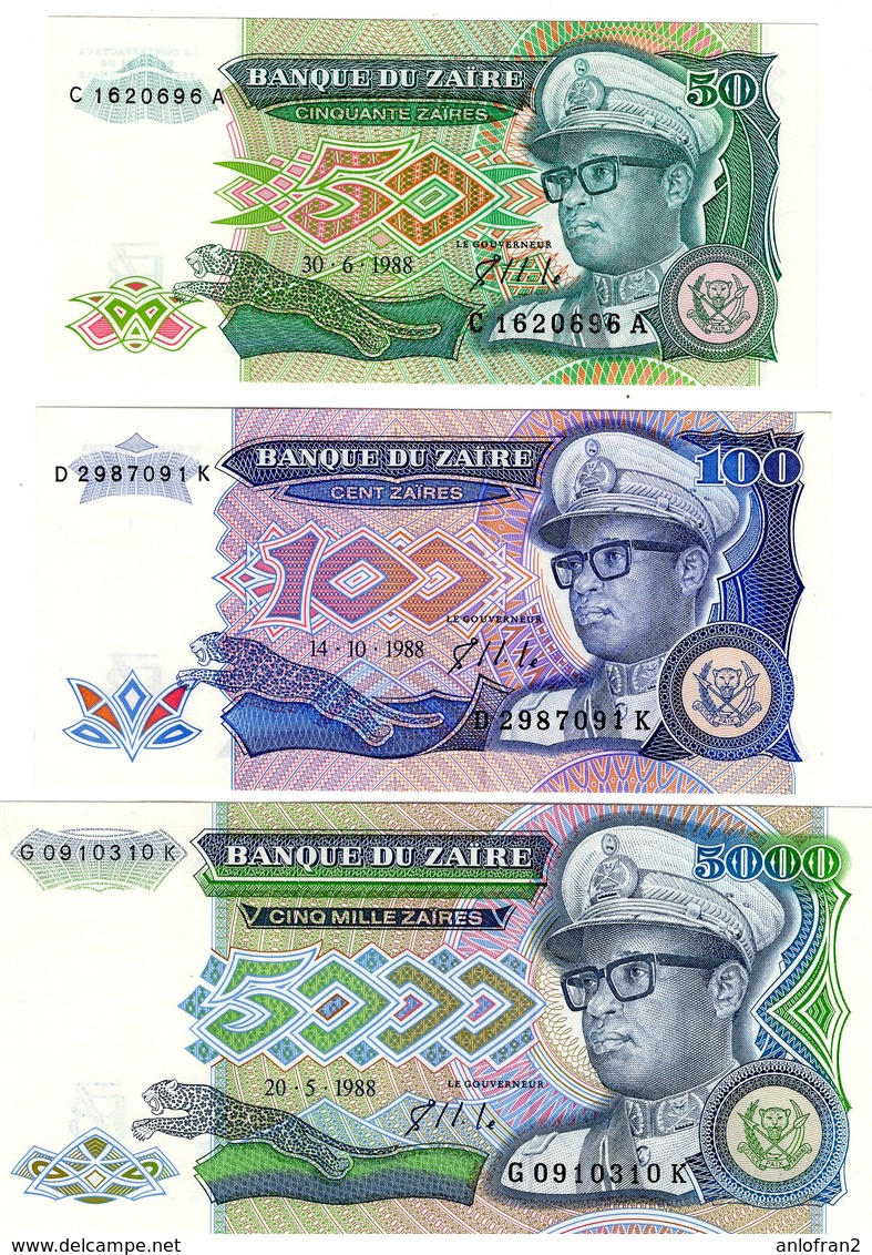 ZAIRE 50 100 5000 ZAIRES 1988  UNC / NEUFS LOT DE 3 (7) - Zaire