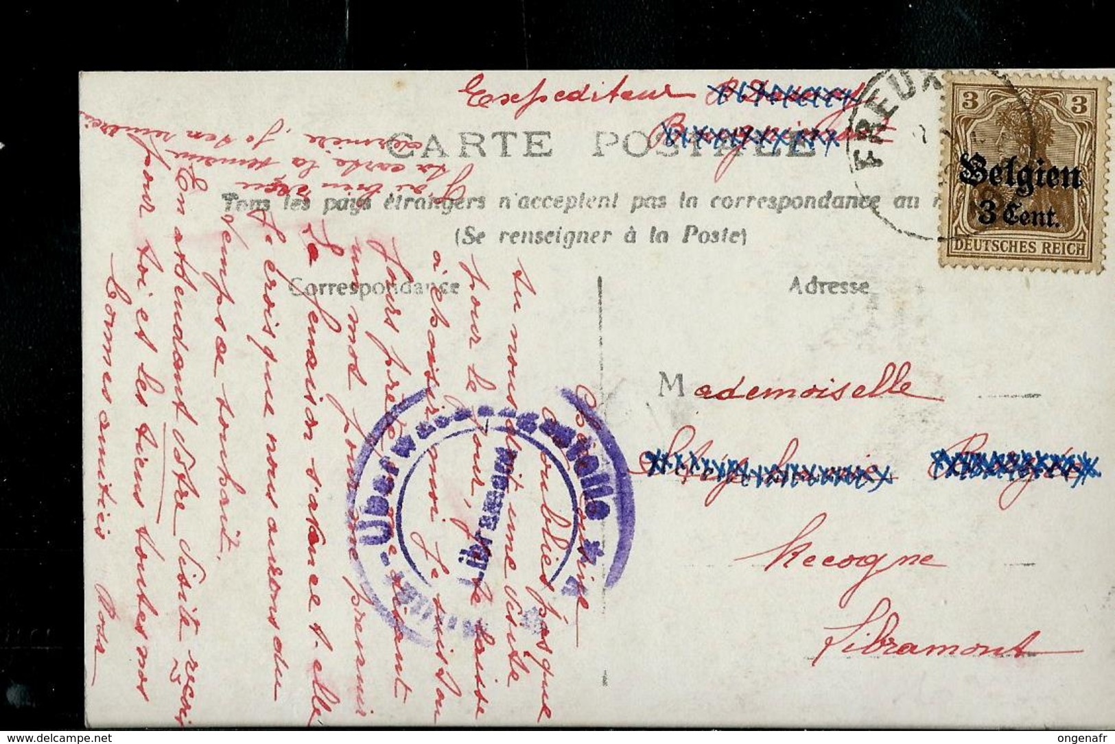 Carte Fantaisie  Obl. Freux  Pour Recogne  + Censure - OC38/54 Belgian Occupation In Germany