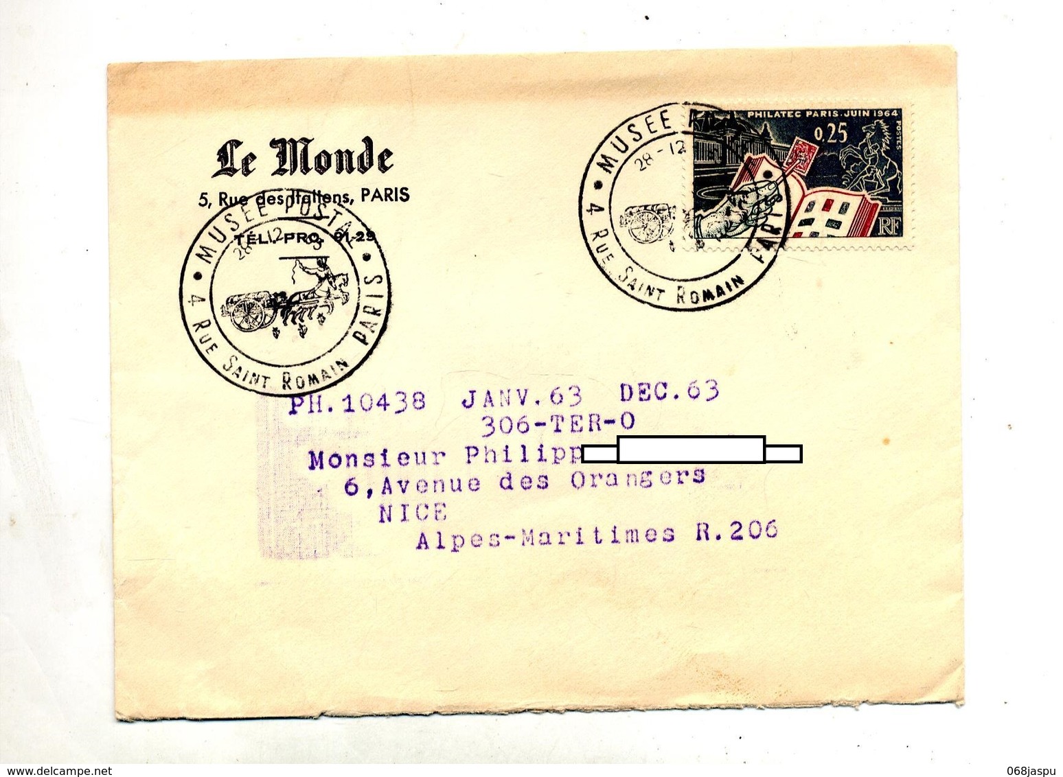 Lettre Cachet Paris Musee Postal 1963 - Handstempel