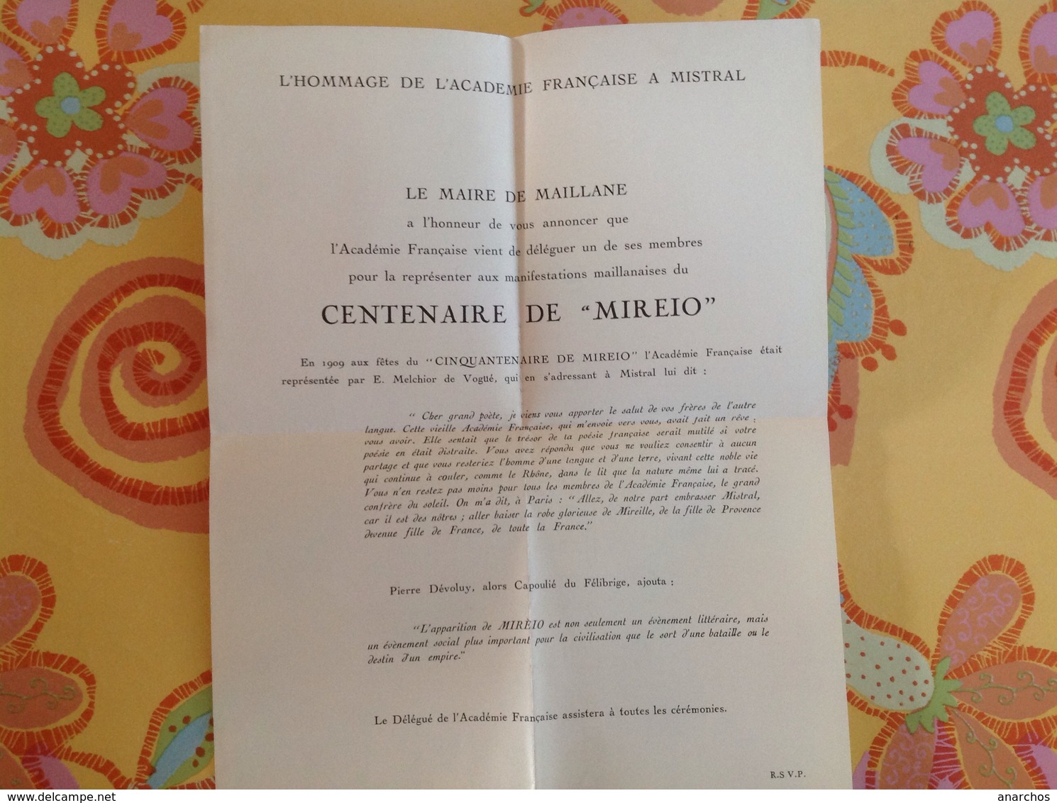 Maillane 1959 Hommage De L'académie Française à Frédéric Mistral  Centenaire De Mireio - Programma's