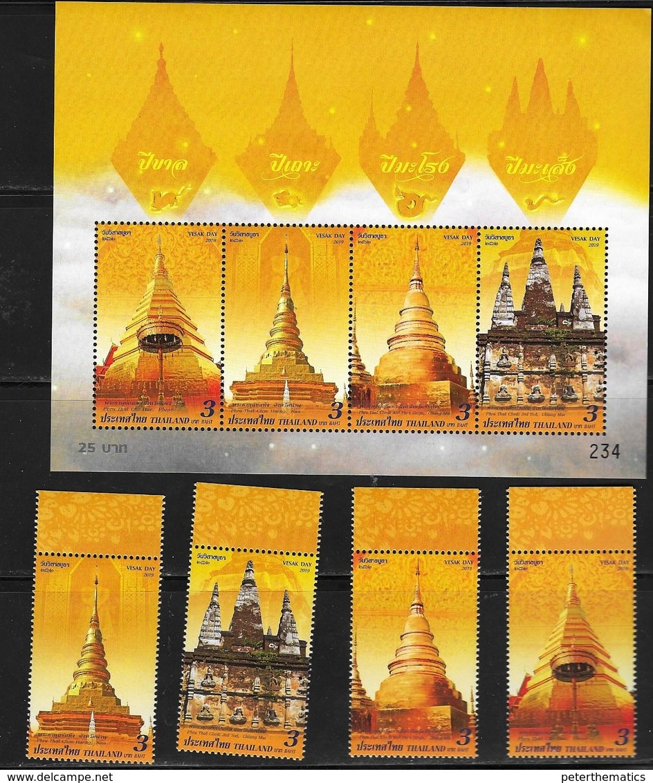 THAILAND ,2019, MNH , RELIGIOUS CELEBRATIONS, BUDDHISM, VESKA, TEMPLES, 4v+ SHEETLET - Buddhism