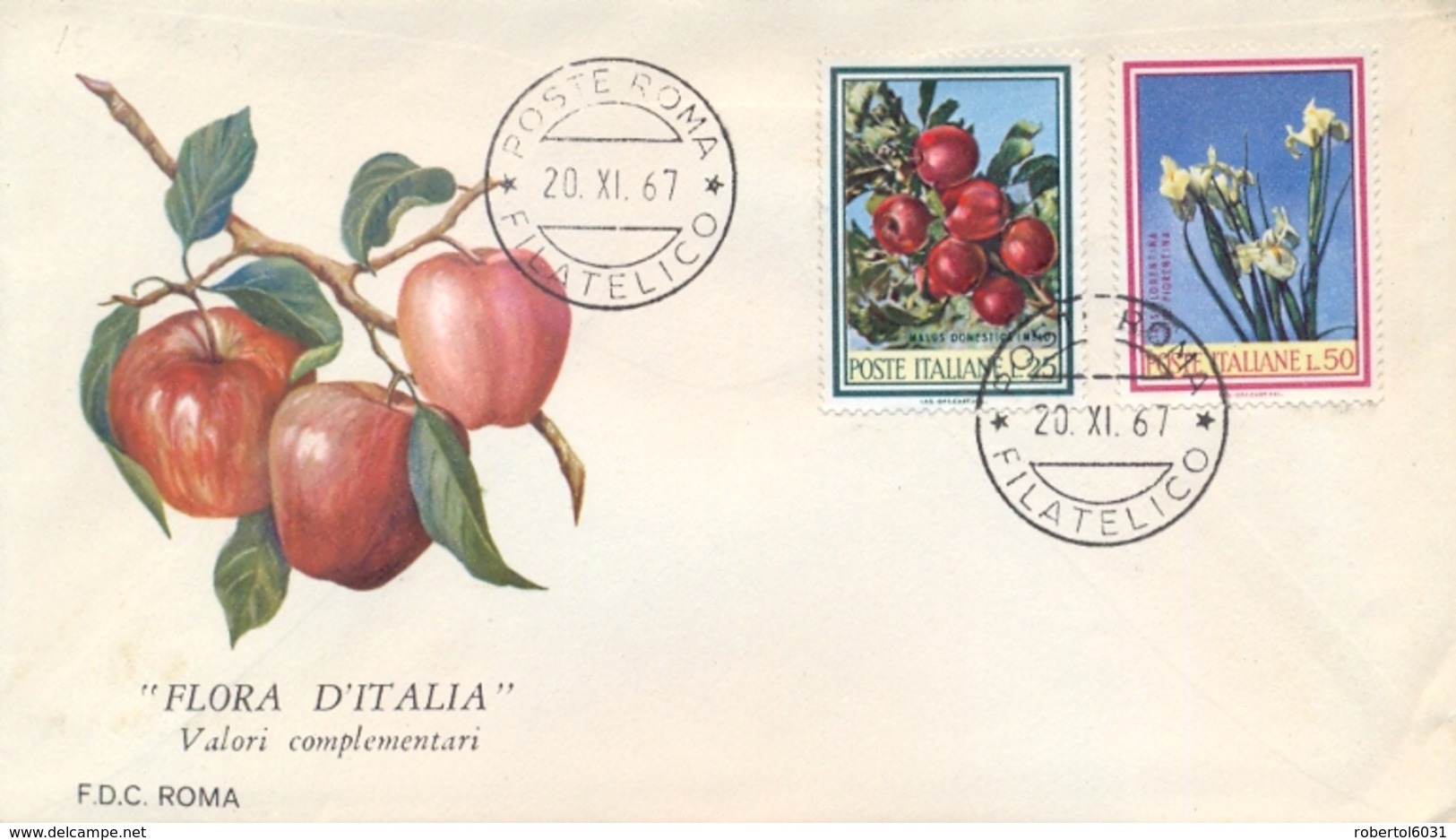 Italia Italy 1967 FDC ROMA Flora Italiana Melo Iris Florentina Apples Florentine Iris - Altri & Non Classificati