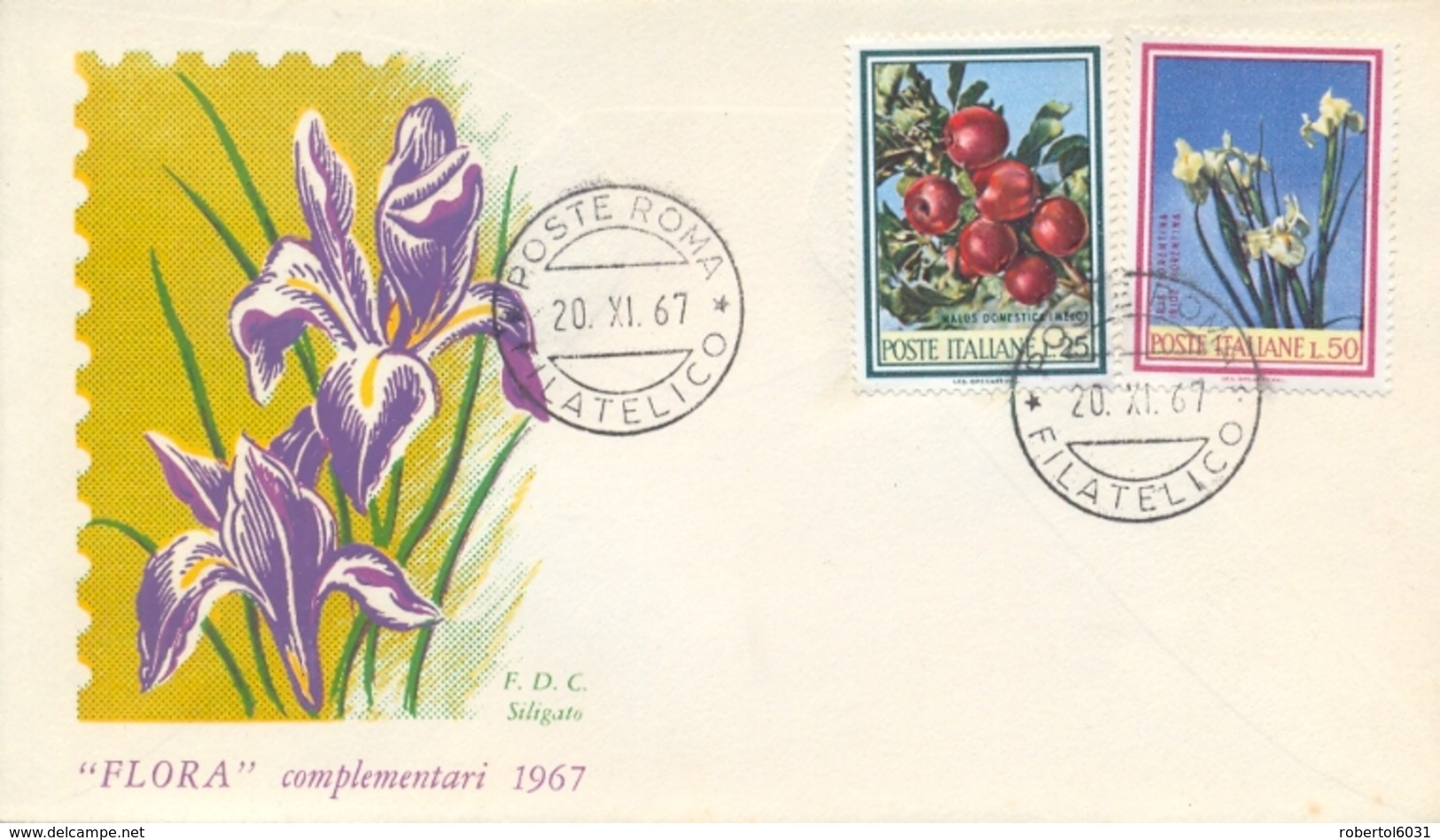 Italia Italy 1967 FDC SILIGATO Flora Italiana Melo Iris Florentina Apples Florentine Iris - Altri & Non Classificati