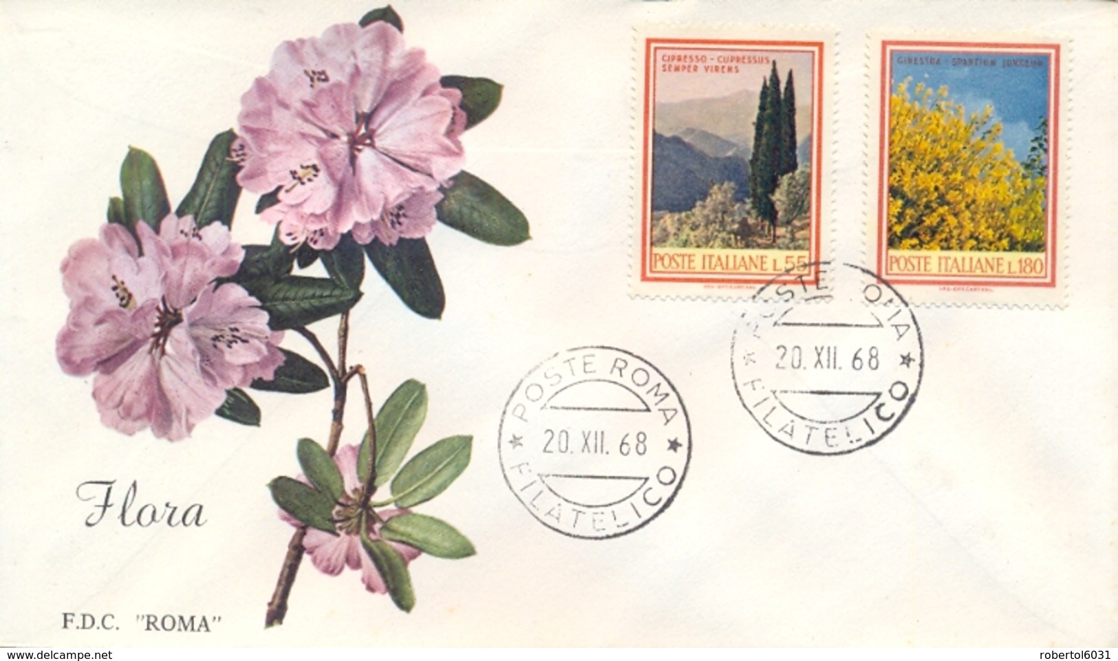 Italia Italy 1968 FDC ROMA Flora Italiana Cipresso Ginestra Cypress Juniper - Altri & Non Classificati
