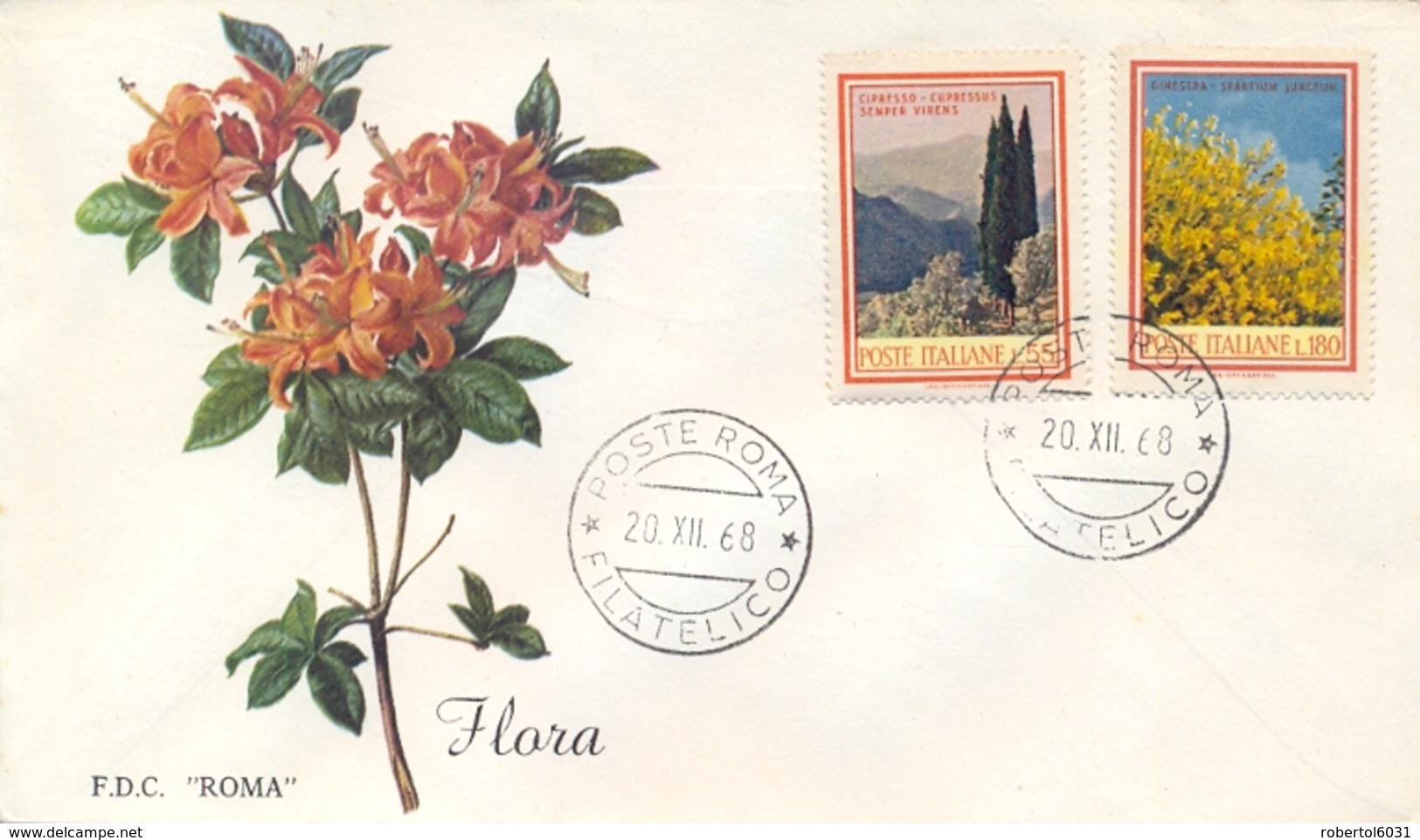 Italia Italy 1968 FDC ROMA Flora Italiana Cipresso Ginestra Cypress Juniper - Altri & Non Classificati