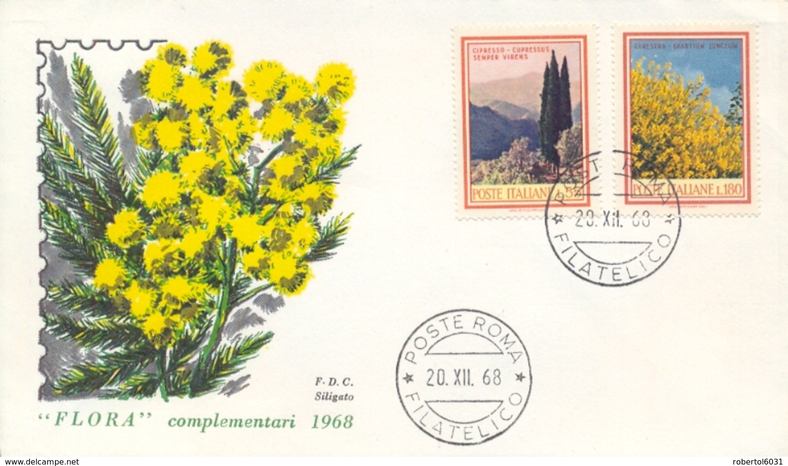 Italia Italy 1968 FDC SILIGATO Flora Italiana Cipresso Ginestra Cypress Juniper - Altri & Non Classificati